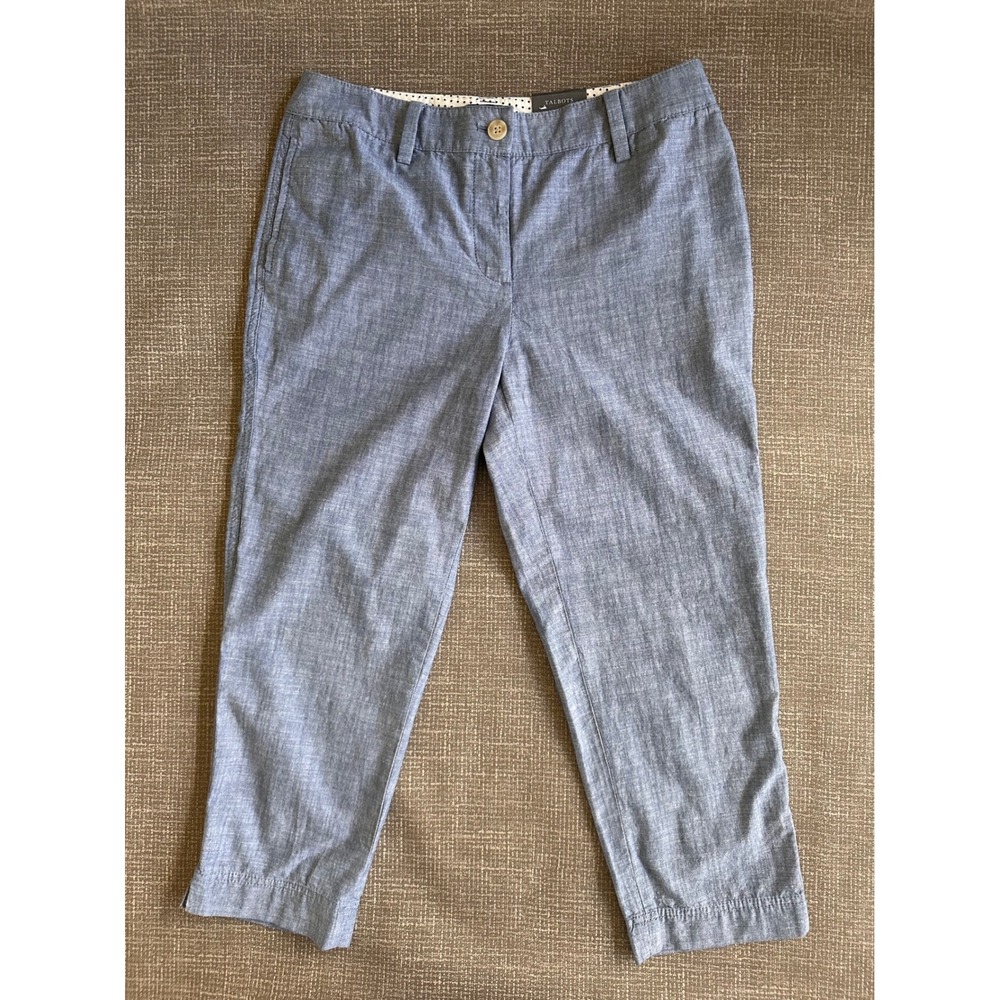 Talbots Perfect Crop Pant Blue Cotton Chambray Trousers 4P NEW